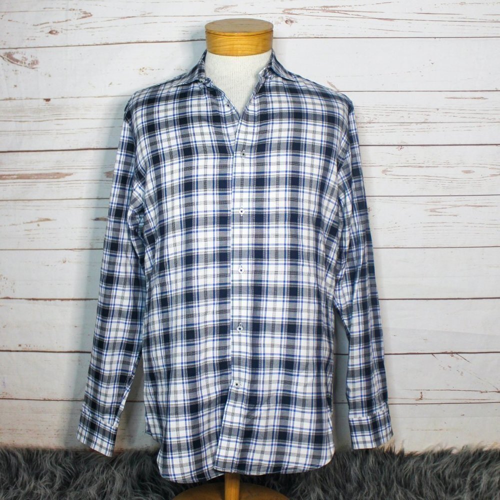 Banana Republic Men's Plaid Checked Button Down Shirt Slim Fit Soft‎ Wash Large